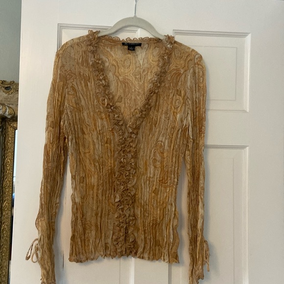 Inc Brand- Crepe Yellow-Gold Paisley V-Neck Button- Up Blouse - Picture 1 of 12